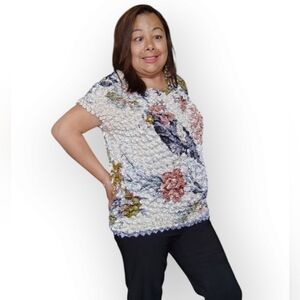 Vintage 90s POPCORN WOMENS  L CREAM FLORAL SHIRT